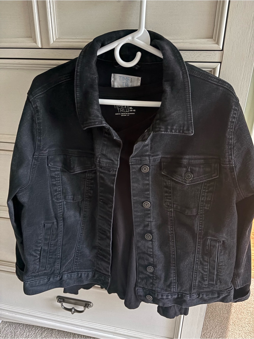 Time and Tru Washed Black Denim Trucker Jacket